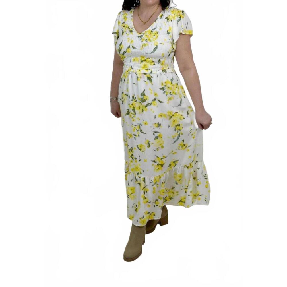 NEW FLAGS & ANTHEM lucy smocked maxi dress in yellow floral